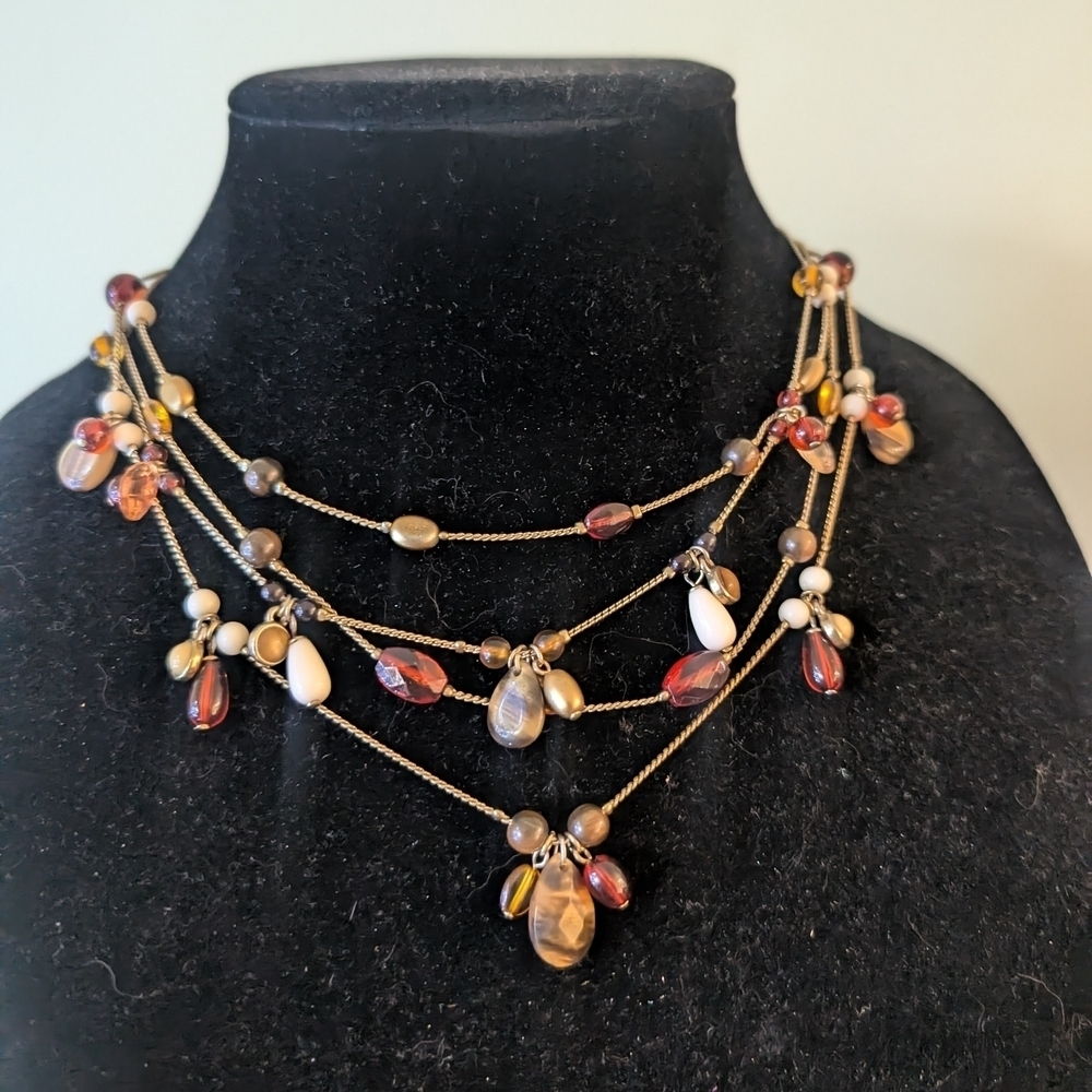 Vintage Multicolor Layered Necklace With Tigers Eye